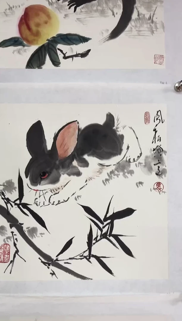 国画韩*马凤柏兔子图