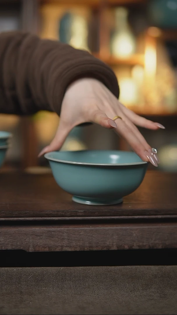 【闪购商品】杯仿古天青故宫碗瑕