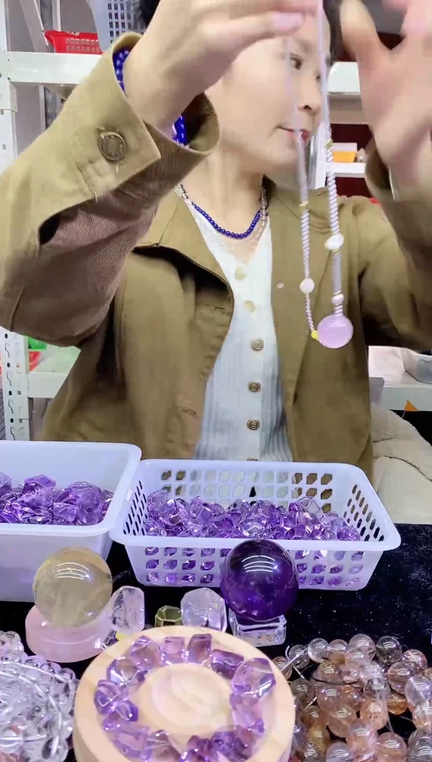 毛衣链未镶嵌水晶粉水晶24mm