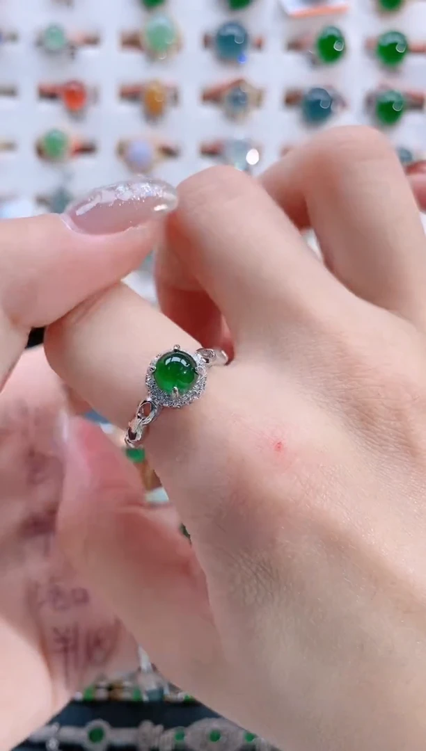 银S925镶嵌戒指翡翠天然翡翠