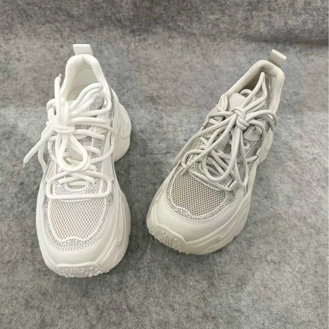 2025年品牌女鞋春季新款厚底增高水钻系带透网时尚休闲老爹鞋潮流