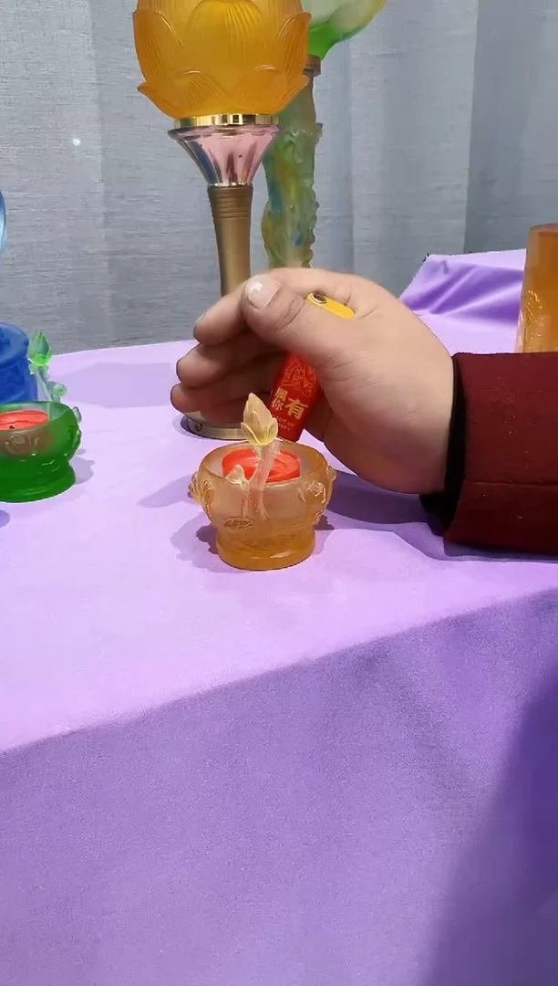 【闪购商品】泥塑古法琉璃荷花烛台摆件