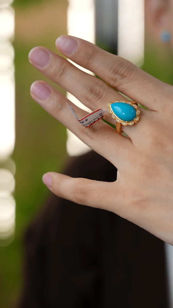 银S925镀金镶嵌绿松石原矿戒指秒拍号26