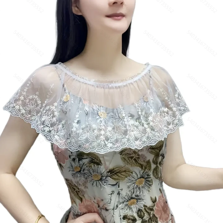 女士新款旗袍披肩 刺绣花边披肩