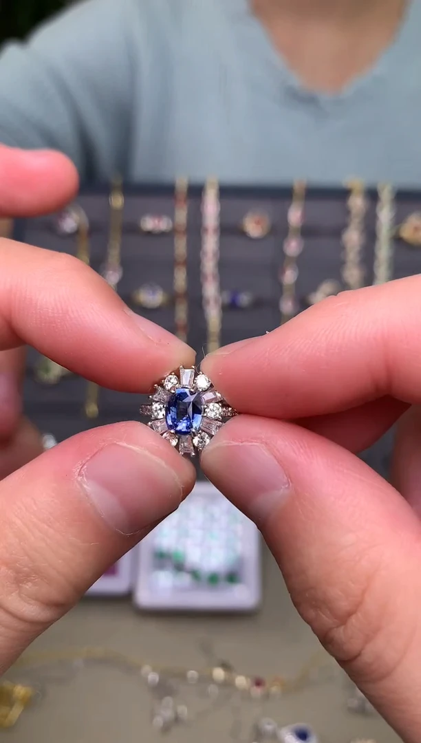 戒指蓝宝石银S925镶嵌戒指