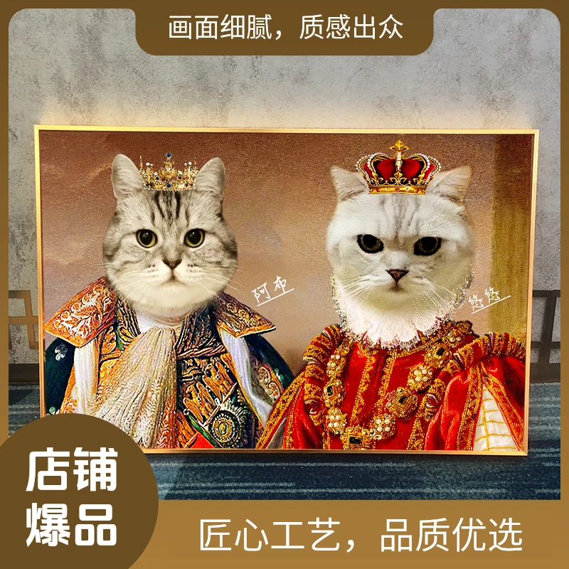 创意宠物油画定制猫咪画像装饰画狗肖像画纪念画壁挂墙上装饰品