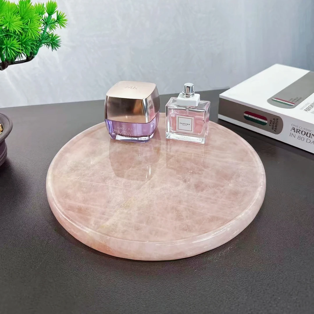 天然奢石【粉水晶】摆件盘时尚家用简约新中式置物盘干泡盘轻奢