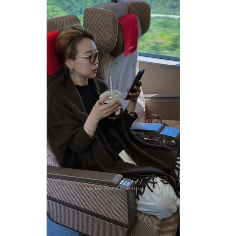 【恋棕】2025早秋高支牦牛绒&山羊绒优雅毛织流苏外套披肩25314001