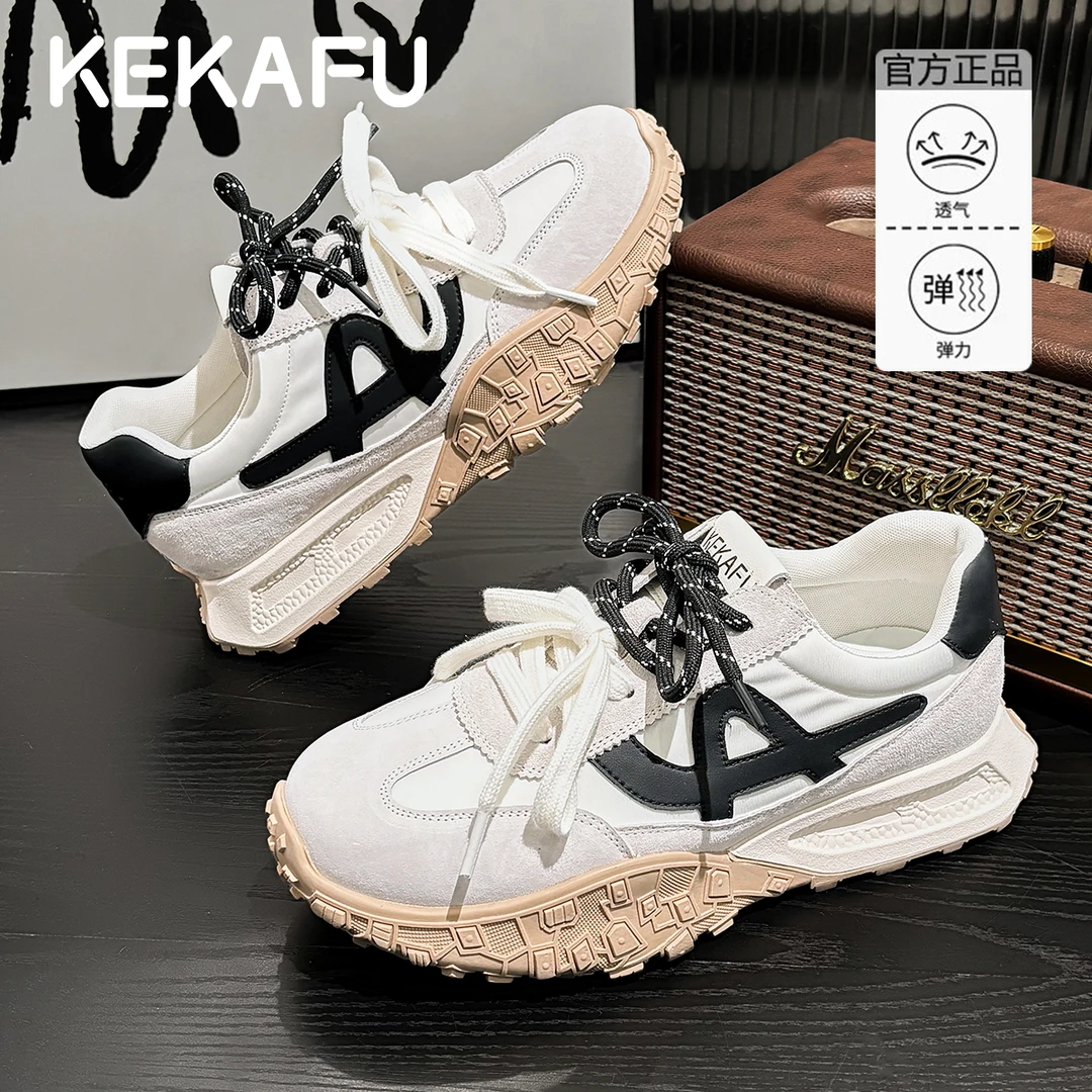 珂卡芙爆款时尚德训轻便增高鞋女2026春季新款透气拼色运动跑步鞋