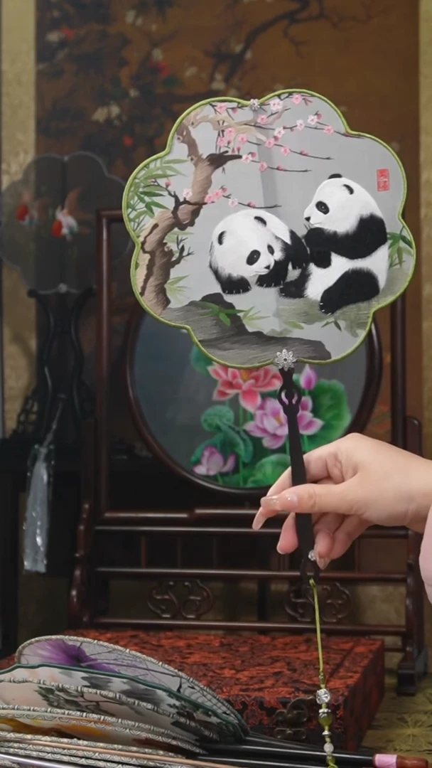 刺绣团扇 绣花双面非遗