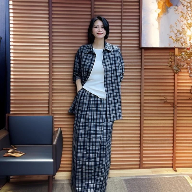 MISS MIN LJ6278春上新休闲格纹小众气质后腰半松紧腰百搭半身裙