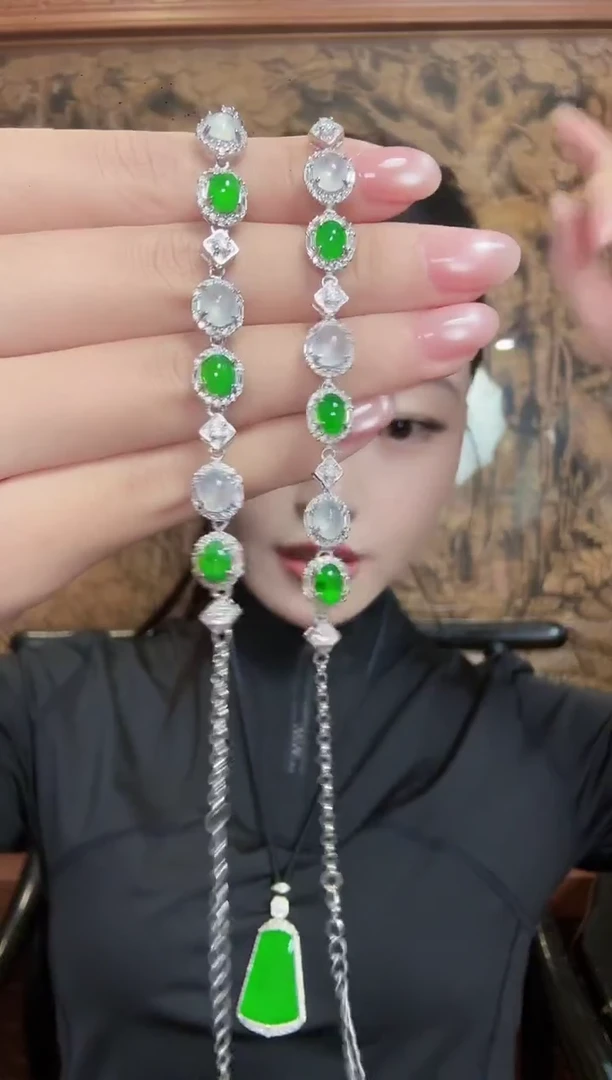 银S925镶嵌手链翡翠手链（多样性发其一）
