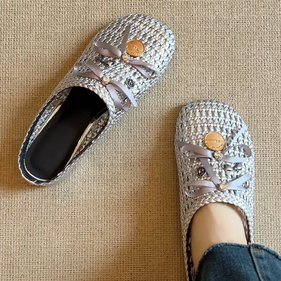 RubyL/2.5cm夏季新款通勤复古编织舒适百搭休闲镂空纯色包头拖鞋