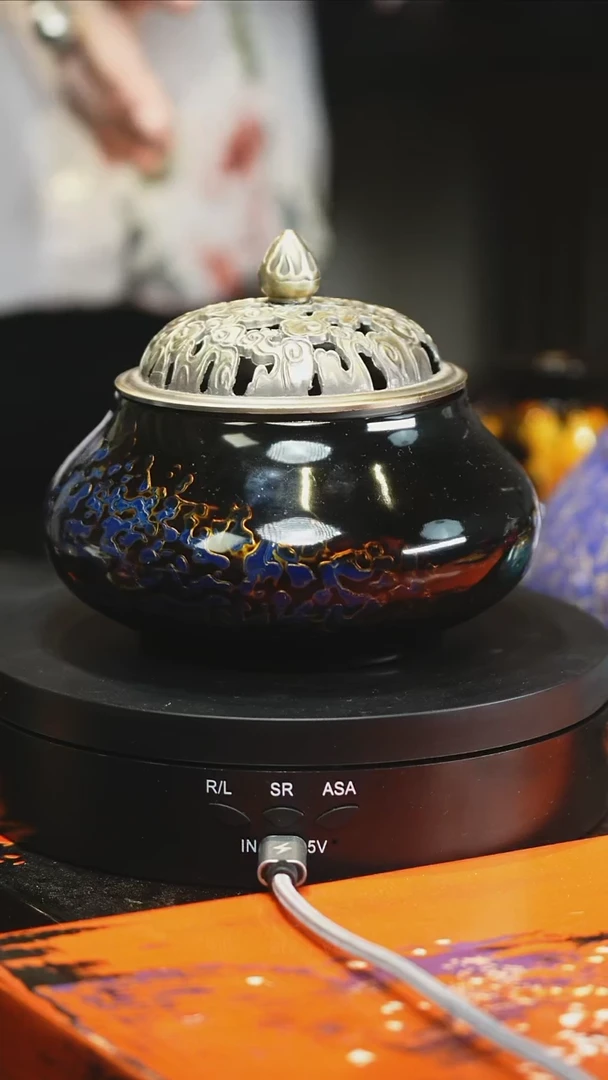 大漆蓝金色香炉1