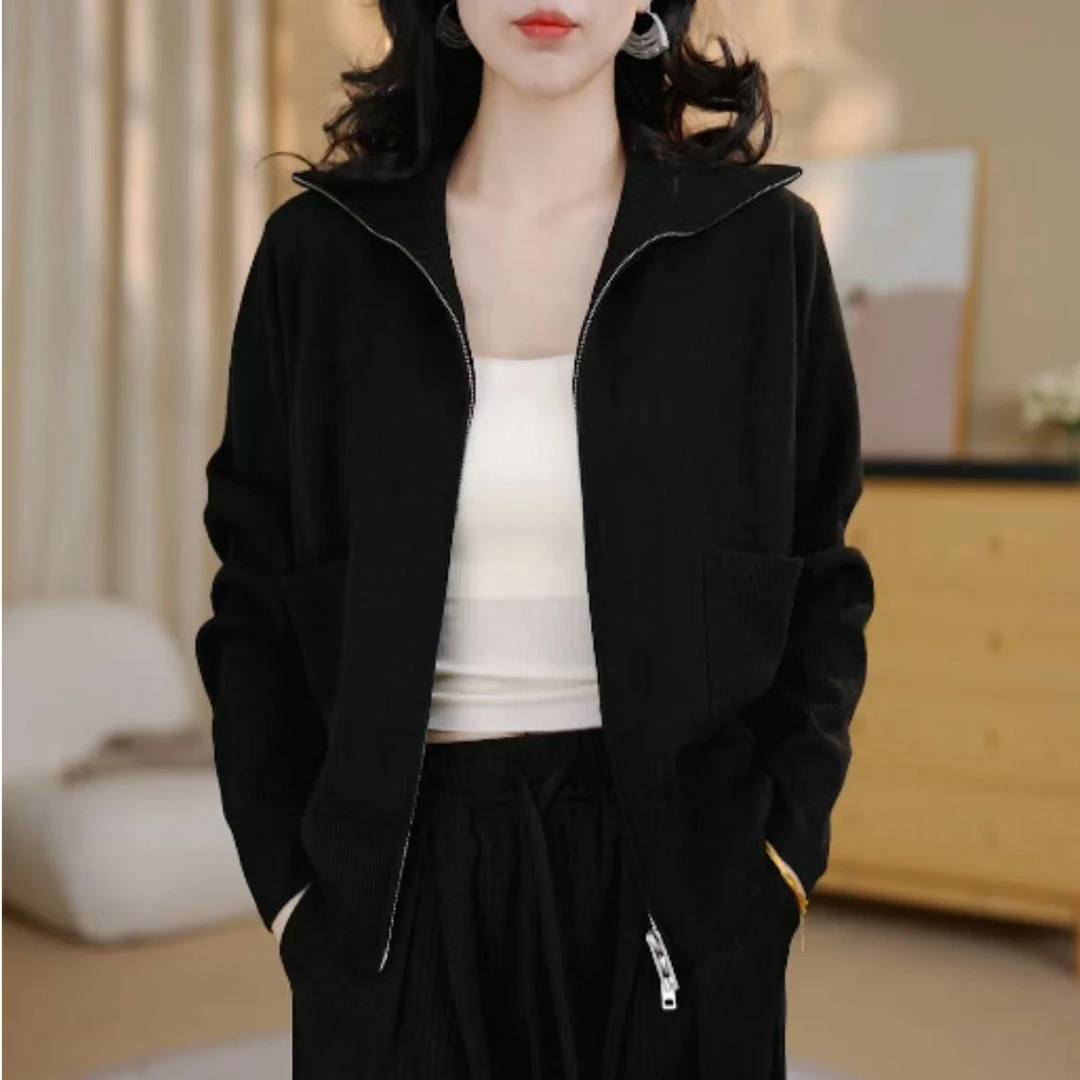 气质百搭双开拉链极简显瘦羊毛外套【222/优/俊】