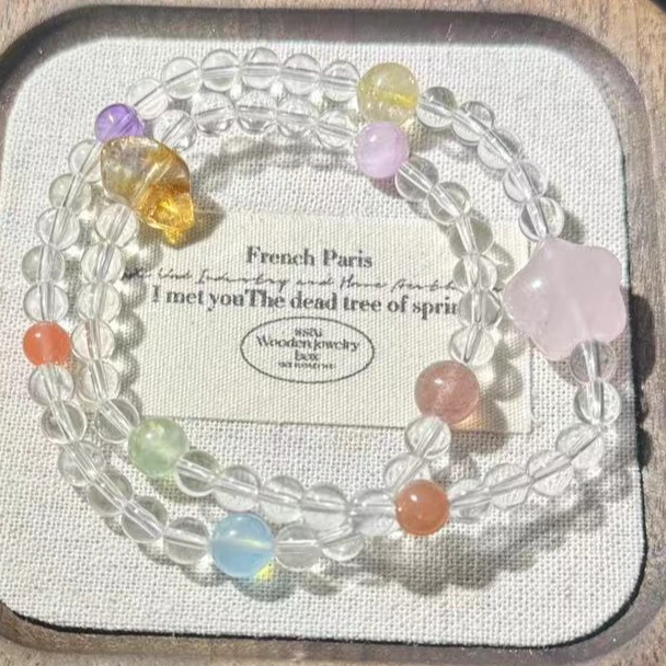 【彩虹季】白水系多宝双圈天然水晶手串多样性发货其一