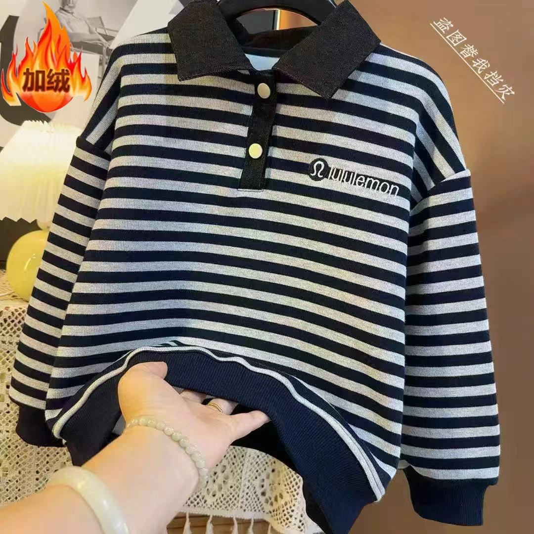 【加绒】洋气痞帅童装条纹中大童帅气时尚polo领百搭上衣9597