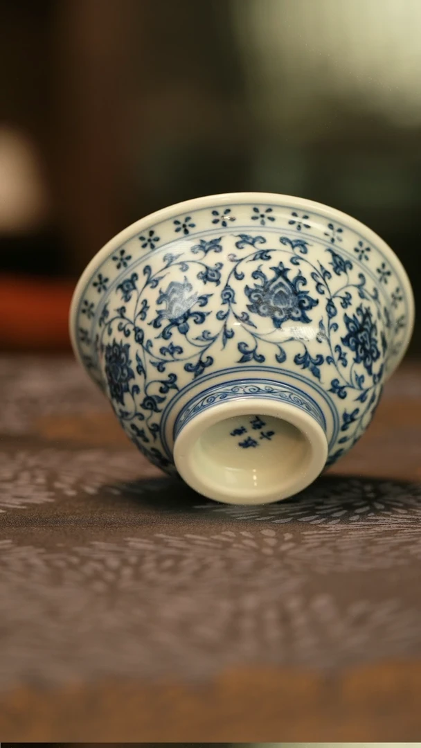 仿明青花永乐缠枝莲压手杯