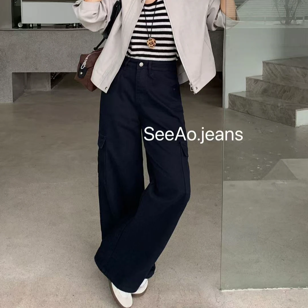 SeeAo.Jeans工装裤-秋季新品直筒复古牛仔阔腿裤