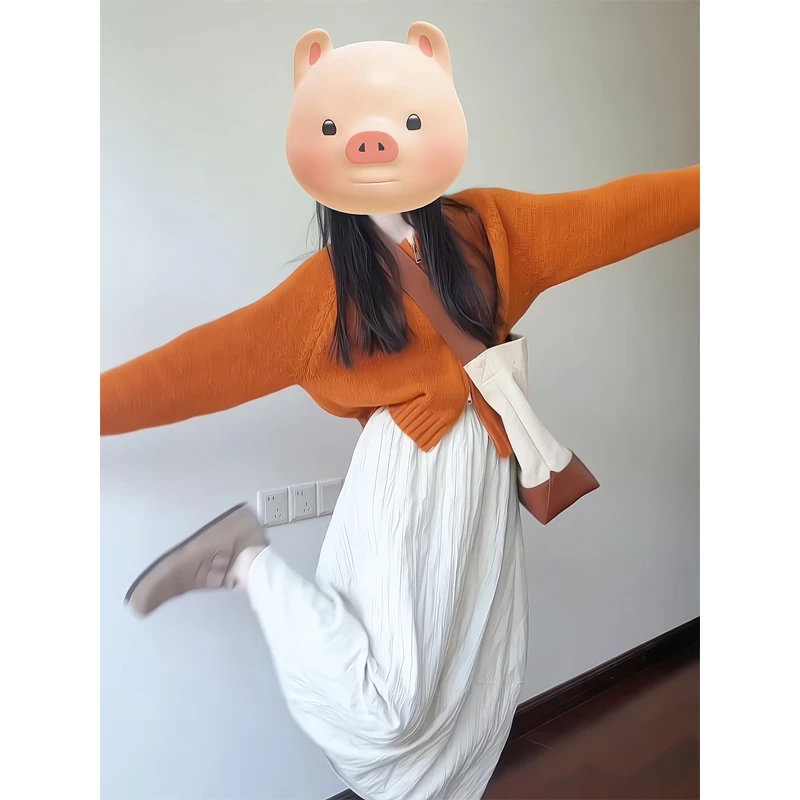 气质橘色双拉链显白针织衫2025春季新款宽松漂亮温柔复古女装毛衣