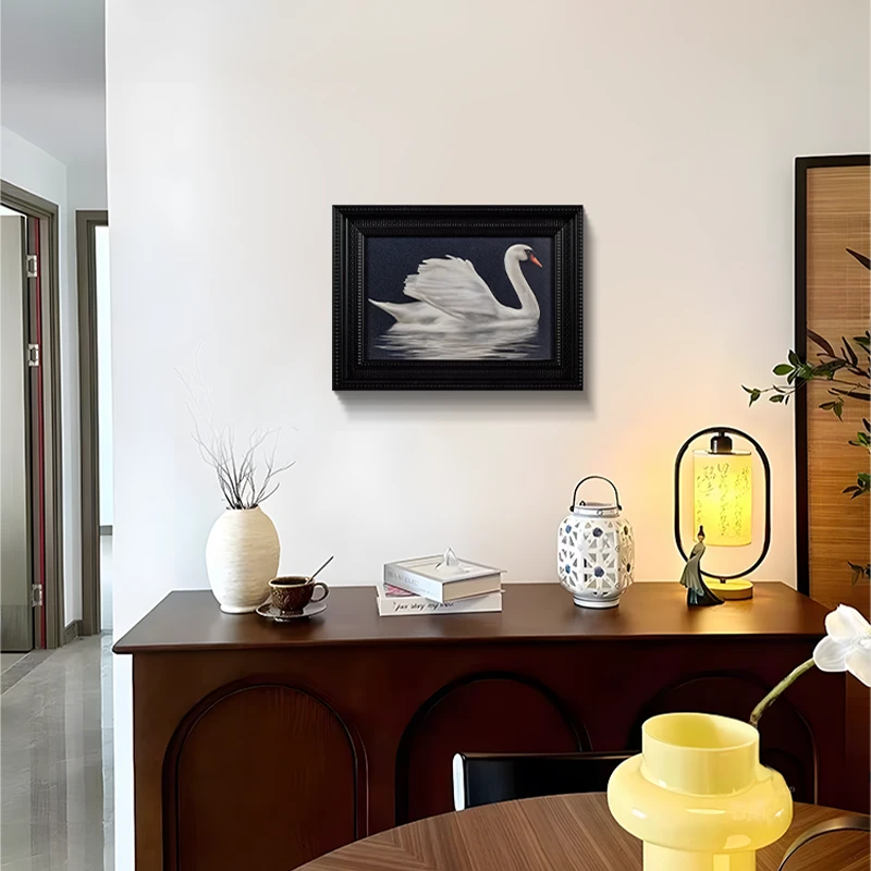 法式复古客厅装饰画白天鹅中古风高级感入户玄关艺术卧室挂鹅089