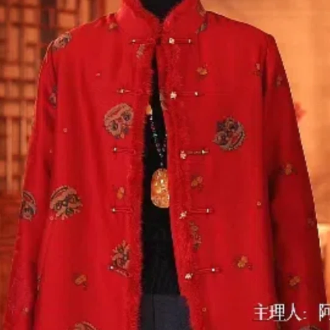 洋 新中式风桑蚕丝 红云纱 醒狮纹重缎棉袄 392624
