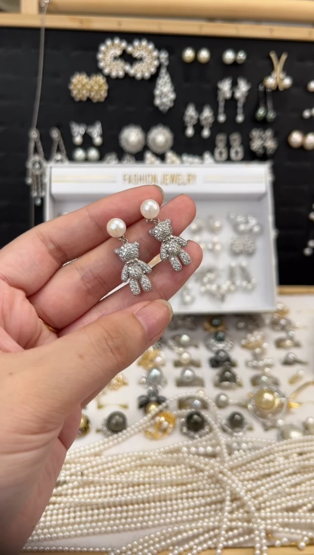 银S925镶嵌耳饰淡水珍珠S925淡水耳饰（微瑕）