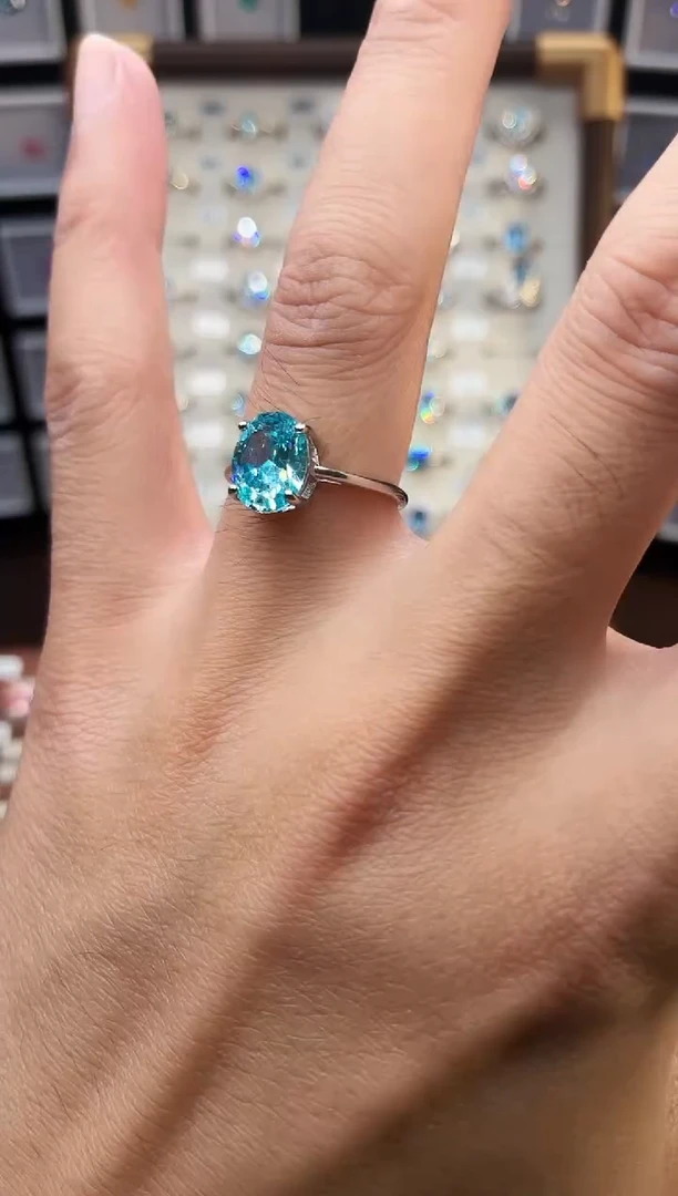 银S925镶嵌戒指海蓝宝石1888