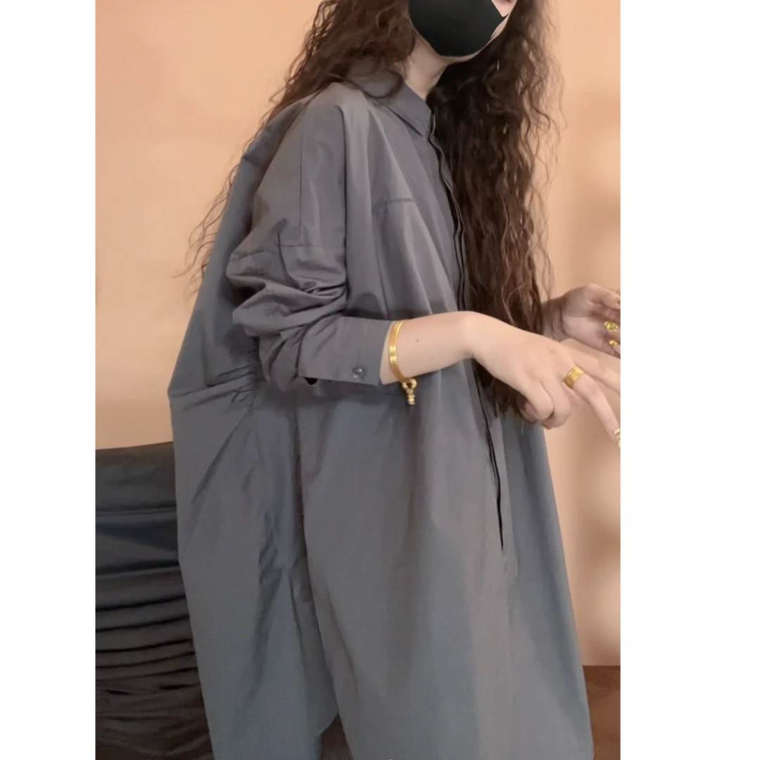 museguhui/木色古汇82510-1#长袖百搭宽松休闲衬衫连衣裙百搭