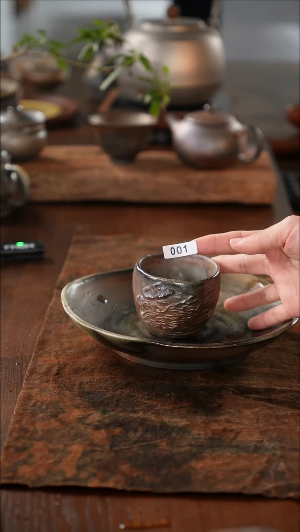 广西钦州坭兴陶纯手工纯柴烧手捏龙杯100毫升