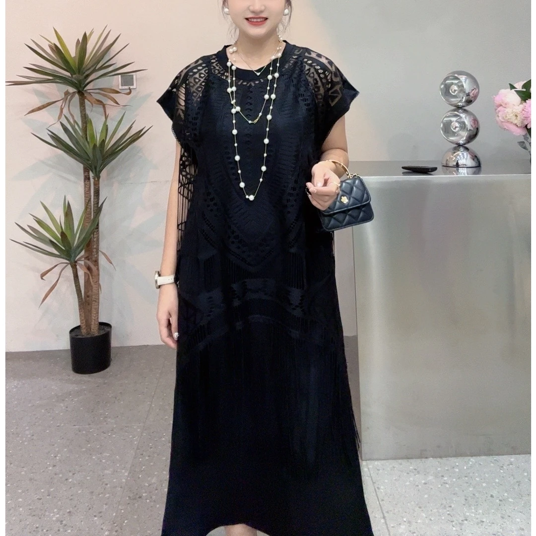 6695夏季网纱蕾丝拼接大码显瘦两件套装吊带裙+蕾丝外套