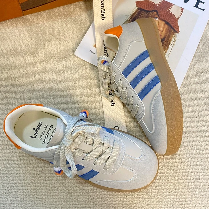 经典厚底女士增高德训鞋2025秋季新款透气复古学生小白鞋休闲潮鞋