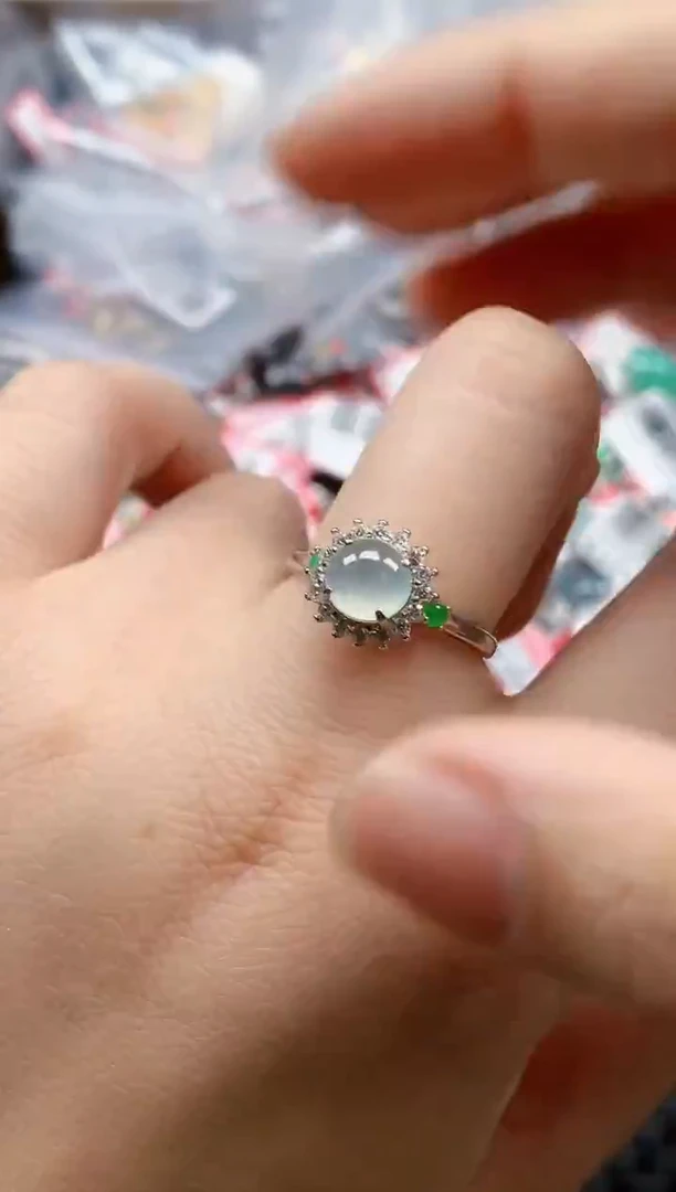 银S925镶嵌戒指翡翠天然A货缅甸翡翠
