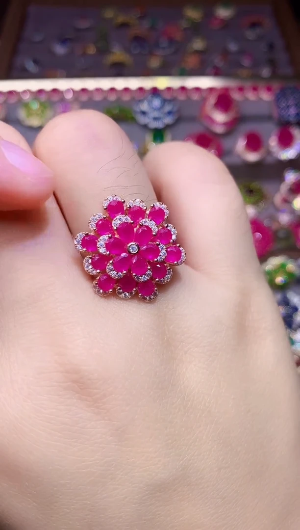 银S925镶嵌戒指红宝石....