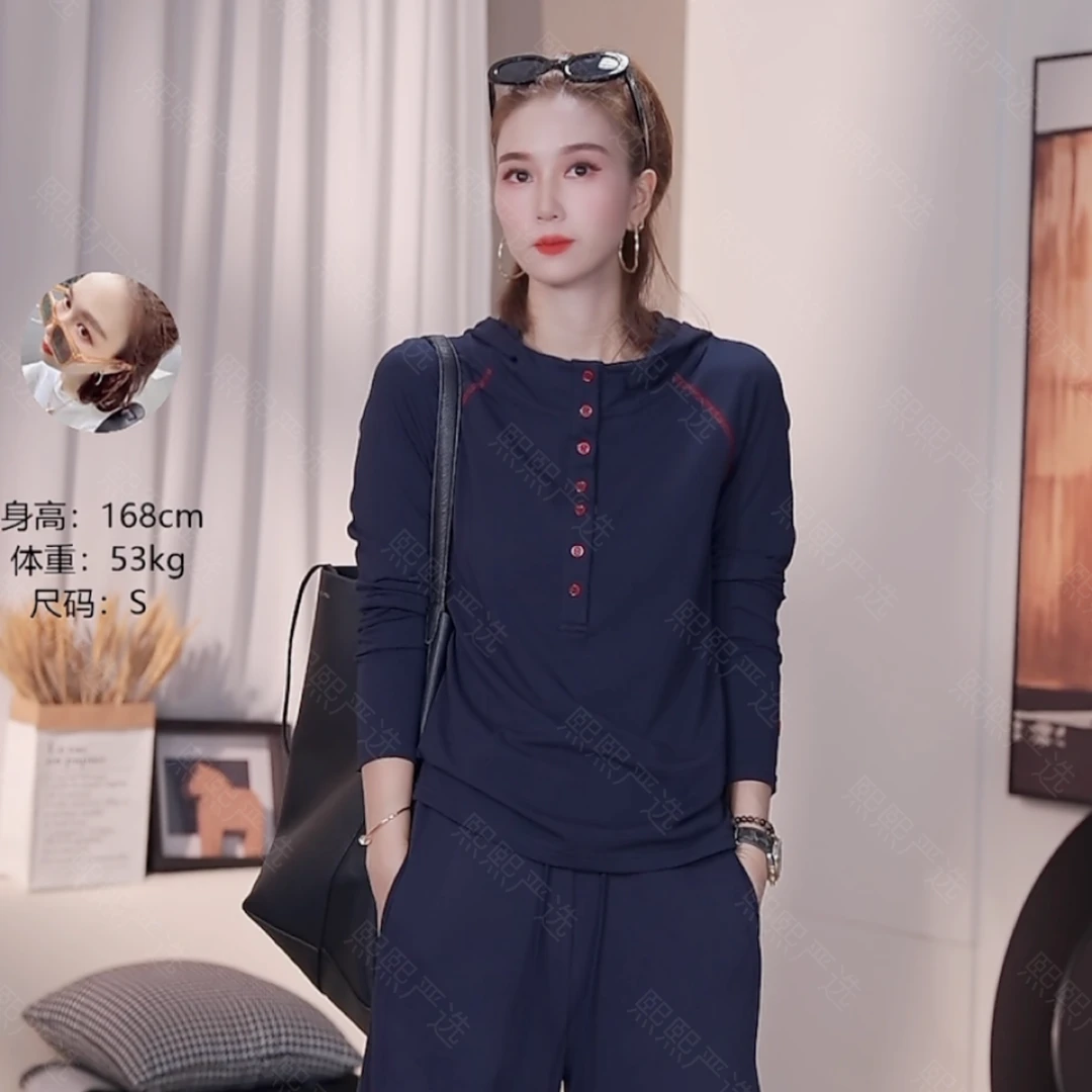 XX.YX（调色师）秋款单排扣撞色显瘦弹力帽衫36728