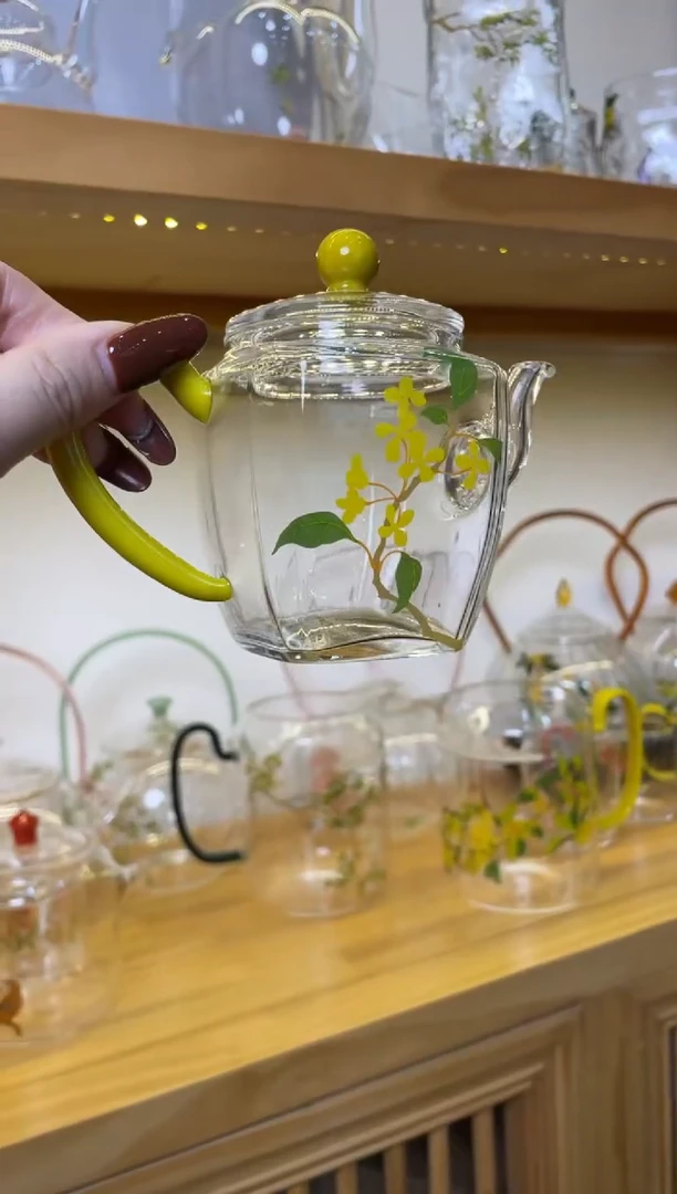 手工艺品玻璃九河四方小壶柠檬黄桂花