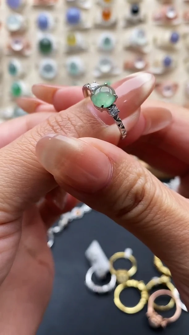 银S925镶嵌戒指翡翠缅甸天然A货翡翠11 3-1