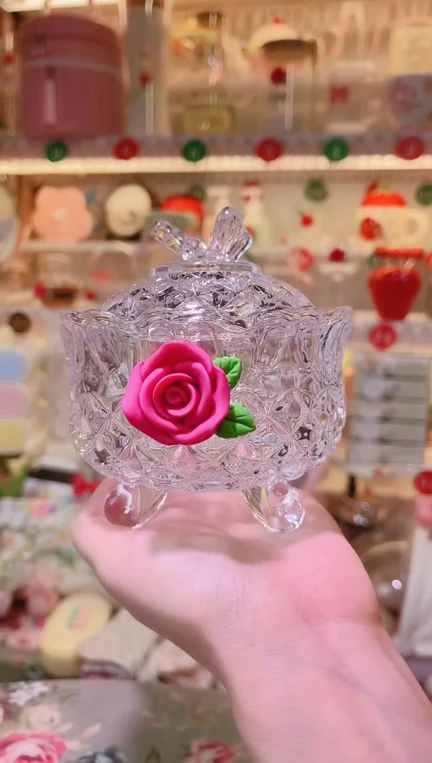 玫瑰花玻璃首饰盒——手工制作品质好！