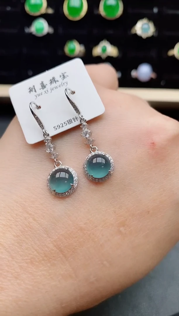 【闪购商品】翡翠耳饰银S925镶嵌0580