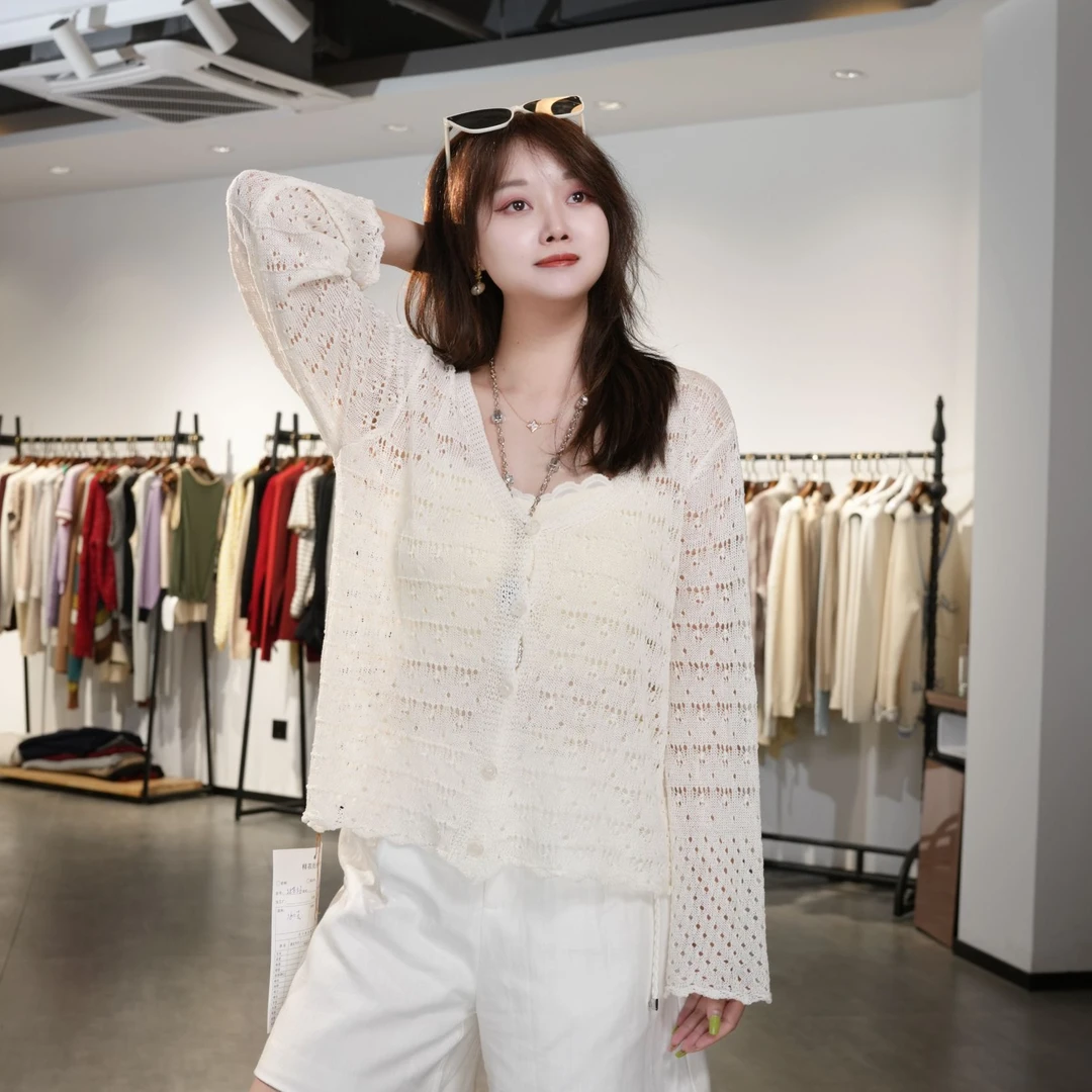 【漫舞流光】开衫花边蕾丝气质白色短款镂空夏季针织