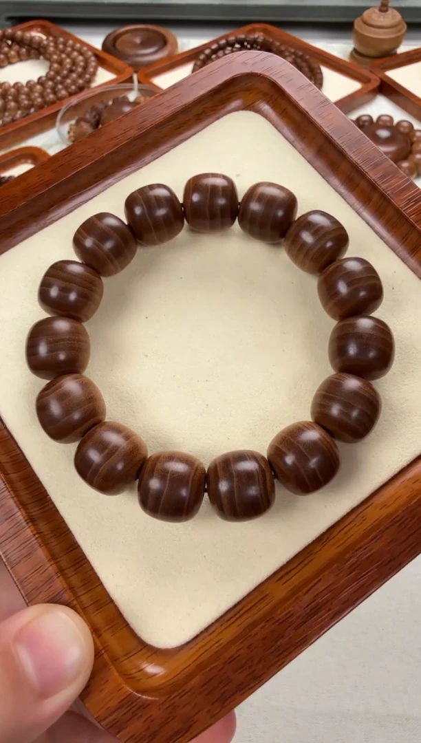 檀香木手串/手链15X16横纹单圈百年黑油2号 印度老山檀香