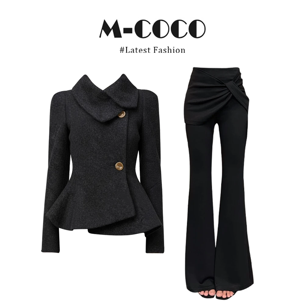 【古着lady】新款秀场薇薇安花苞下摆外套显瘦喇叭裤套装