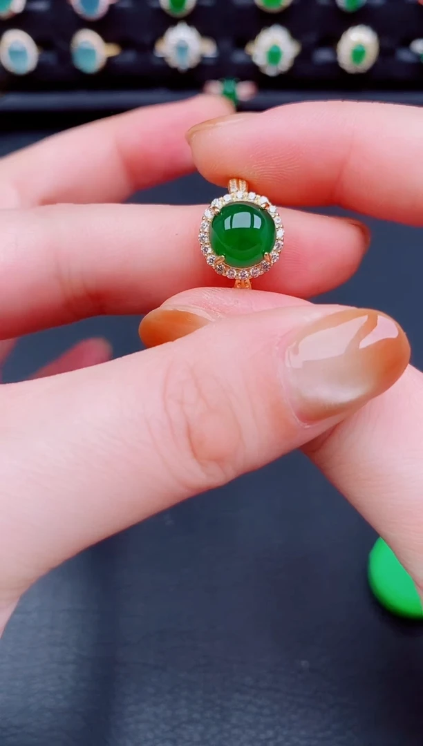 【闪购商品】翡翠戒指银S925镶嵌天然a货翡翠38