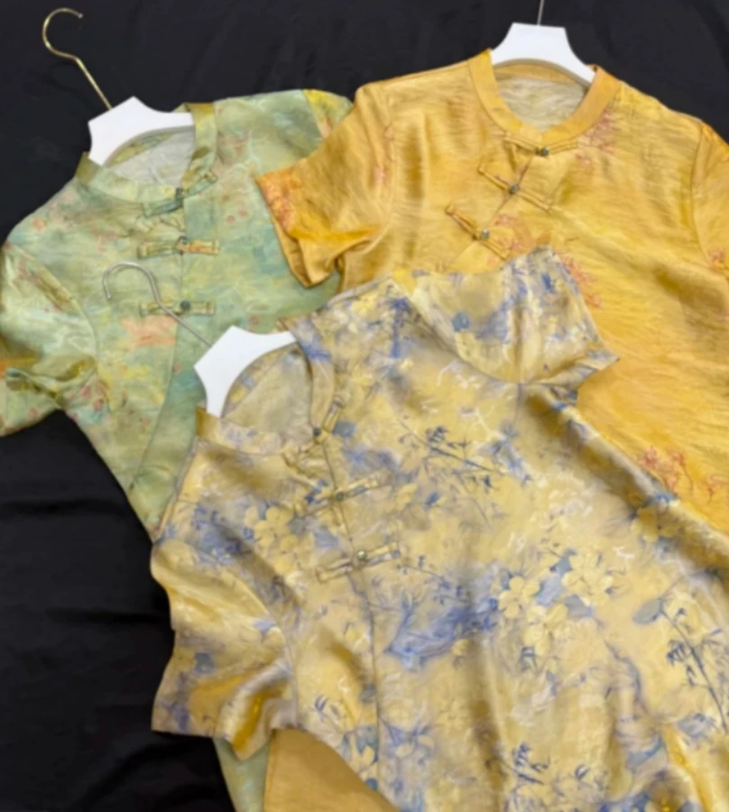 新中式2025新款(和光)金丝复古中国风短款连衣裙(可大衫)