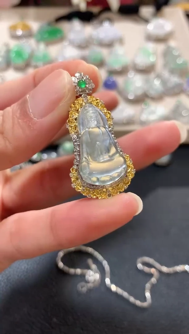 吊坠(不含链)18K金镶嵌翡翠n30