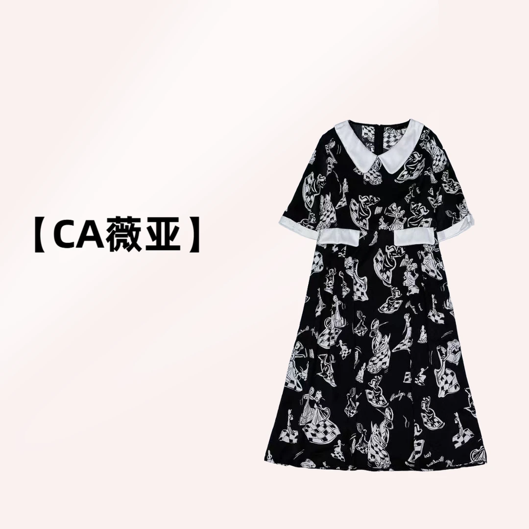 【CA薇亚】NN193-时尚女装设计感连衣裙印花法式女士气质显瘦