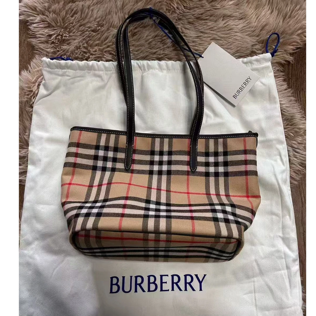 BURBERRY/博柏利巴宝莉 经典 格纹 tote 购物包 卡其色格纹