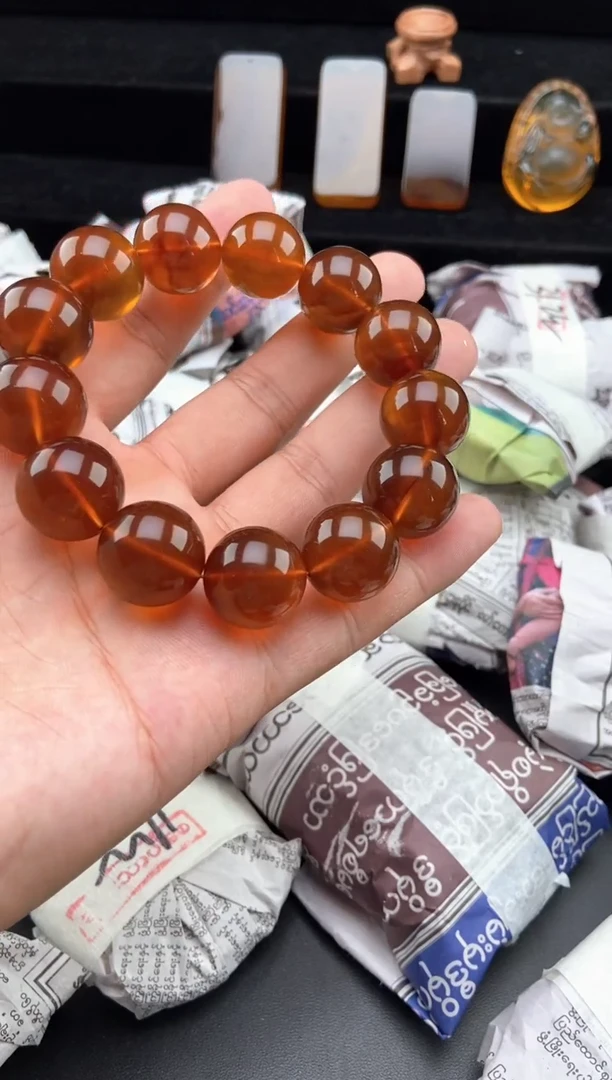 手链琥珀未镶嵌金棕红手串