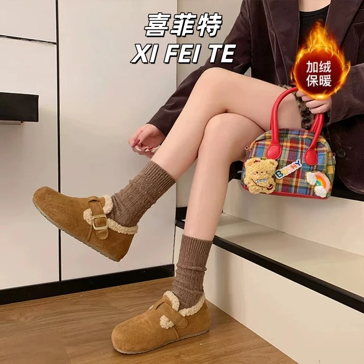 喜菲特秋冬季新款厚底加绒勃肯雪地靴冬季保暖棉鞋复古毛绒女鞋子
