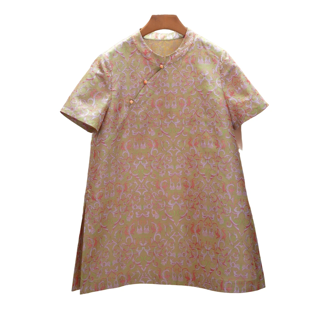 [龙凤共舞麦穗纹.蜀罗] 新中式 国风 桑蚕丝 奥黛裙 25129